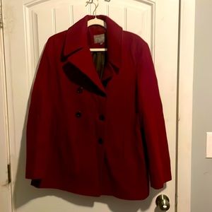 Red pea coat size large. Good condition